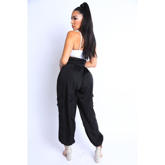 Women's Casual High Waist Cargo Pocket Drawstring Snatch Me Jogger Pants Comfy - Picture 5 of 9